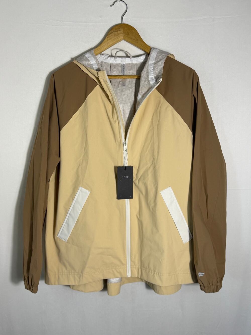 Fabletics Colorblock Hooded Windbreaker Jacket NWT Tan Brown L